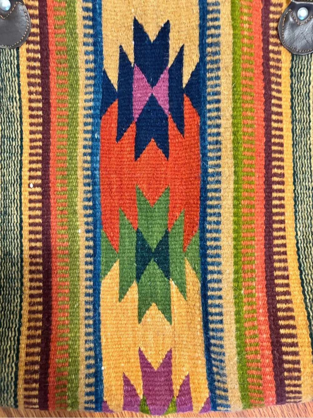 Boho Striped Woven Tote Bag with Leather Straps - Multicolor - Picture 8 of 8